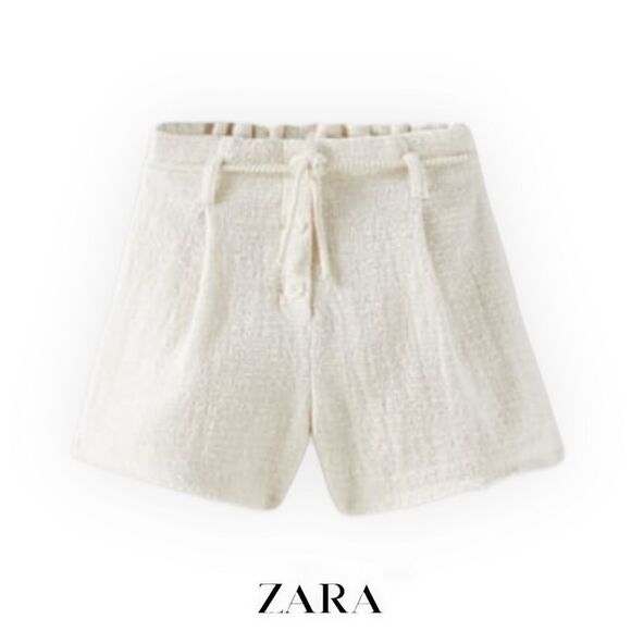 ZARA Kids | Ecru | STRUCTURED SHORTS WITH DRAWSTRING - Picture 1 of 5
